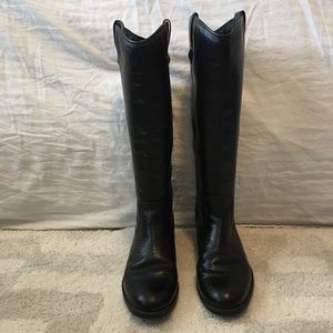 Black Genuine Leather Pull-On Boots